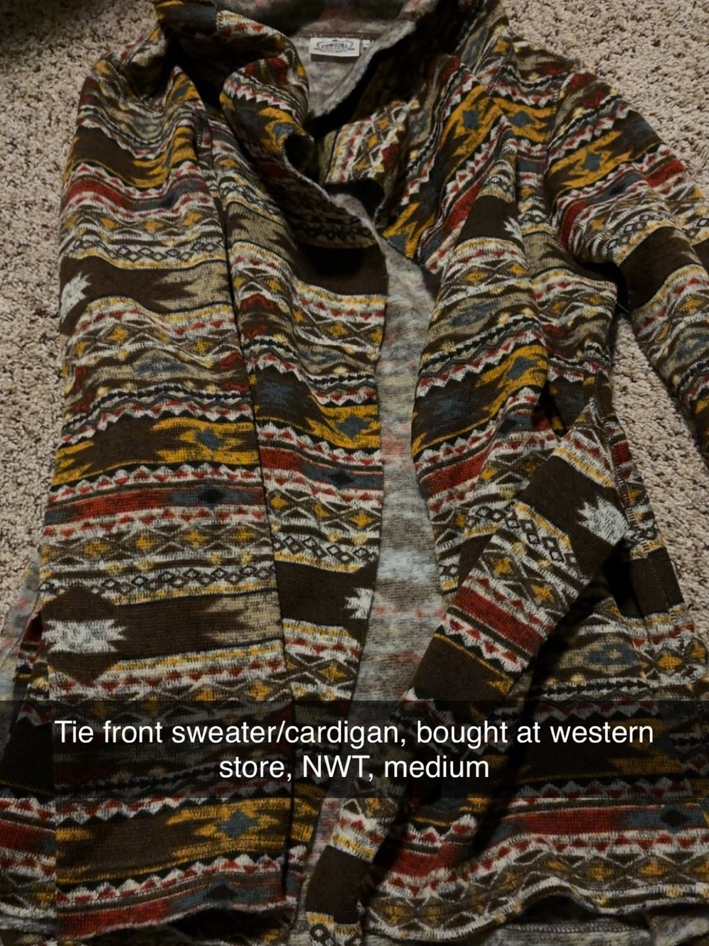 Tie-Front Women's Cardigan-like Sweater - Brown Multi (thicker/warm material)